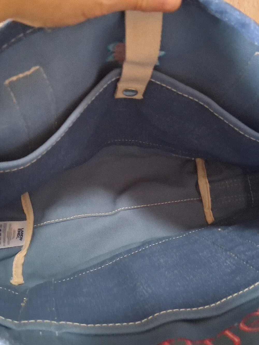 Lands' End Medium 5 Pocket Open Top Tote Monogram Anne Flower Denim Blue Canvas